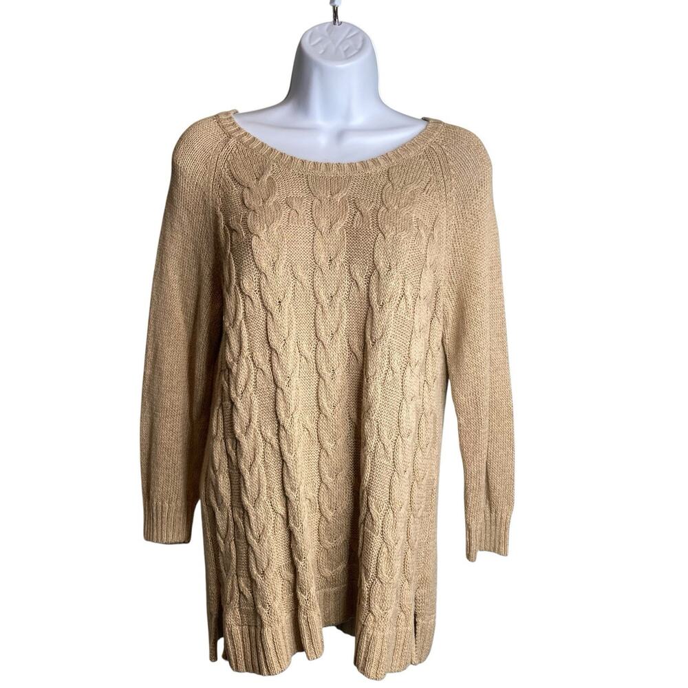 Talbots Women's Linen Blend‎ Chunky Cable Knit Tunic Sweater Size S Fisherman
